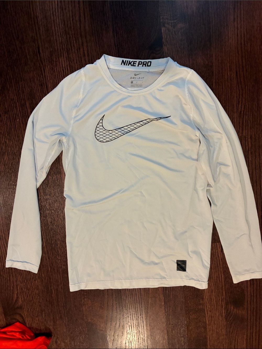 Nike White Long Sleeve Performance Tee with Swoosh